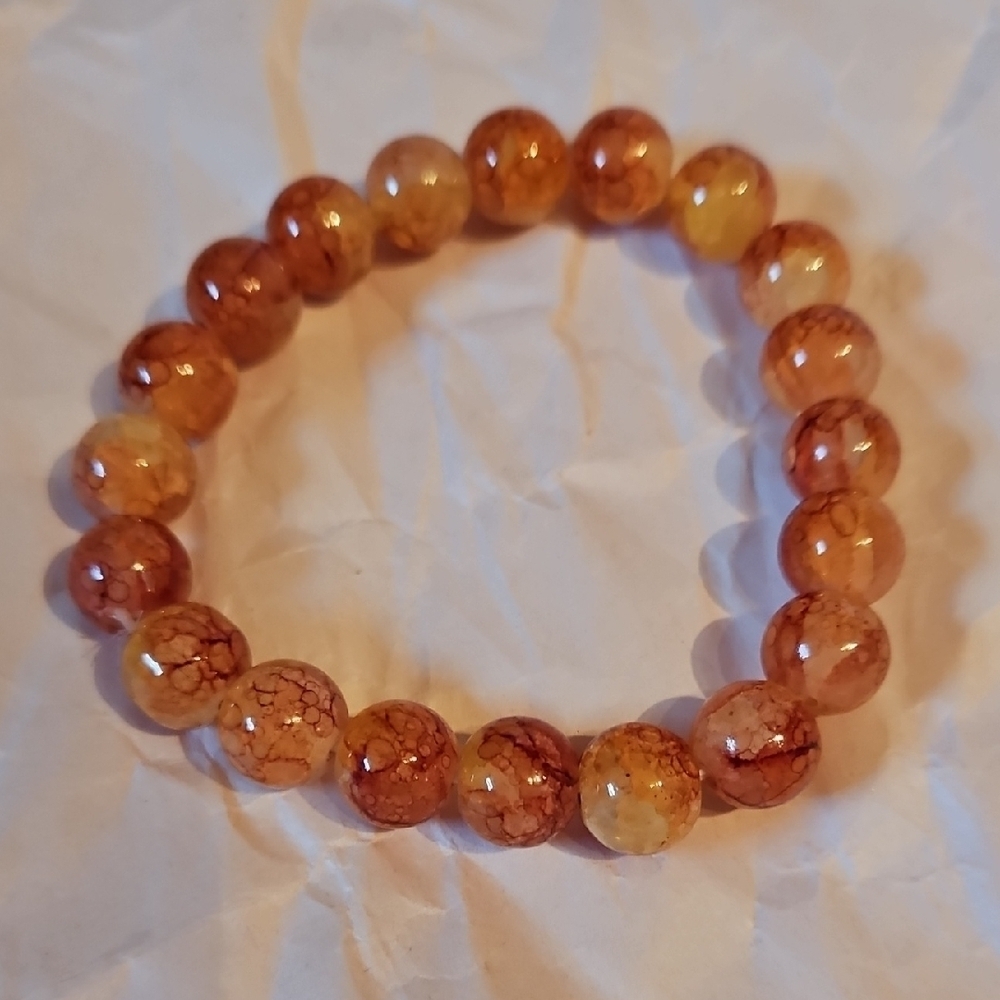 Red/Gold Quartz Beaded Bracelet, New!